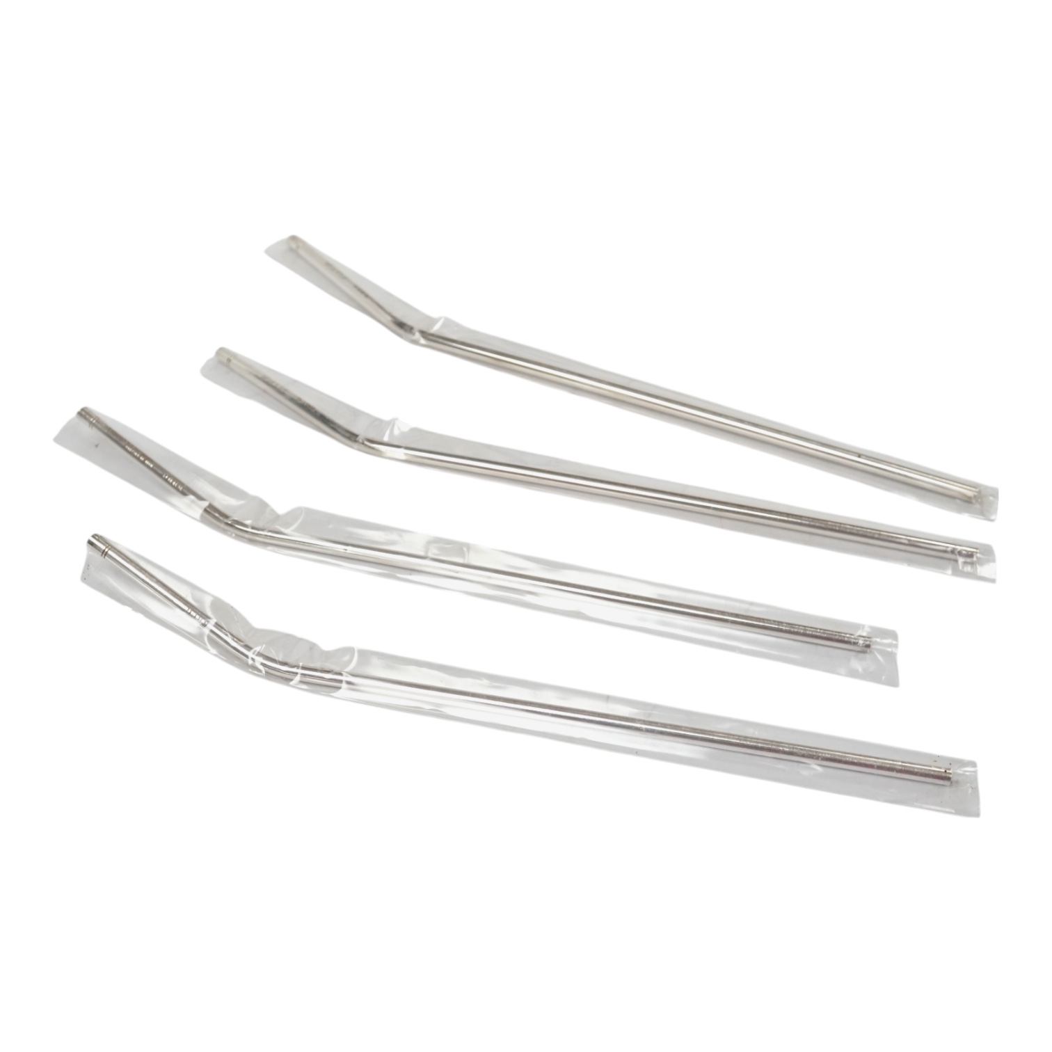 A set of four modern Krug silver drinking straws, 27.2cm, with individual covers. Condition - good